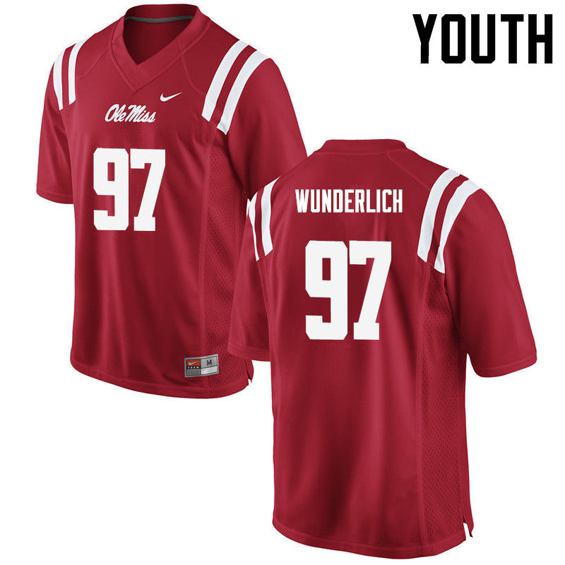 Gary Wunderlich Ole Miss Rebels NCAA Youth Red #97 Stitched Limited College Football Jersey DAP7658LK